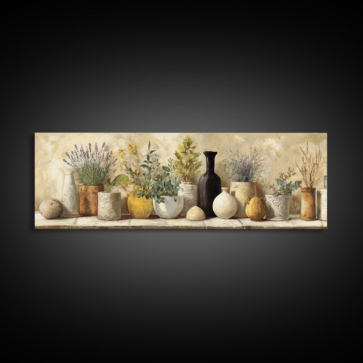 Wild Herbs Rosemary and Thyme Botanical Study Canvas Print, Mediterranean Art, Statement Artwork, Living Room Decor, Azure, MAR-3x1-64