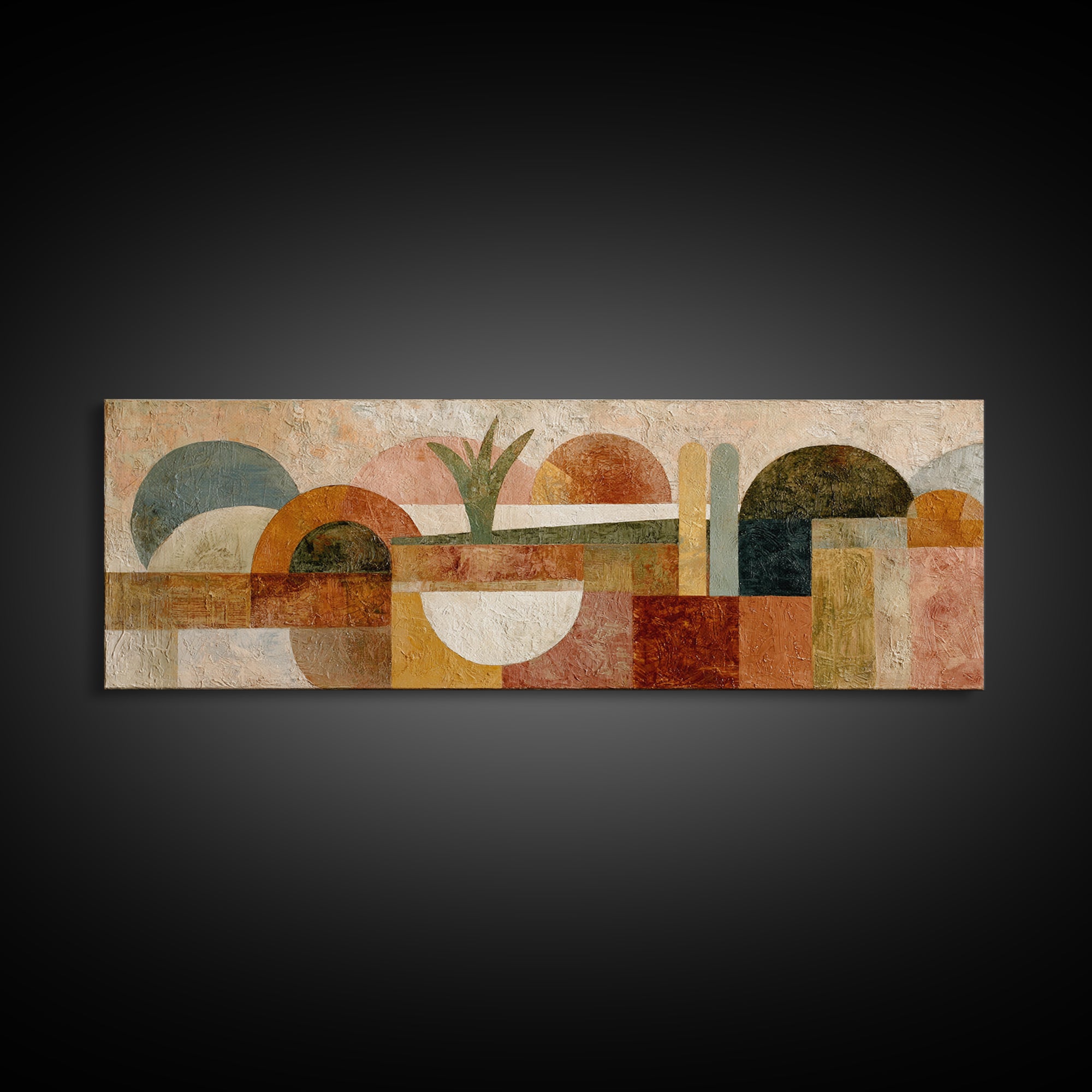 Warm Terra Cotta Abstract Landscape Canvas Print, Mediterranean Art, Textured Painting, Living Room Decor, Oil Painting, Azure, MAR-3x1-78