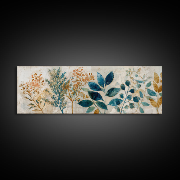 Wild Herbs Rosemary and Thyme Botanical Study Canvas Print, Mediterranean Art, Textured Painting, Living Room Decor, Azure, MAR-3x1-88