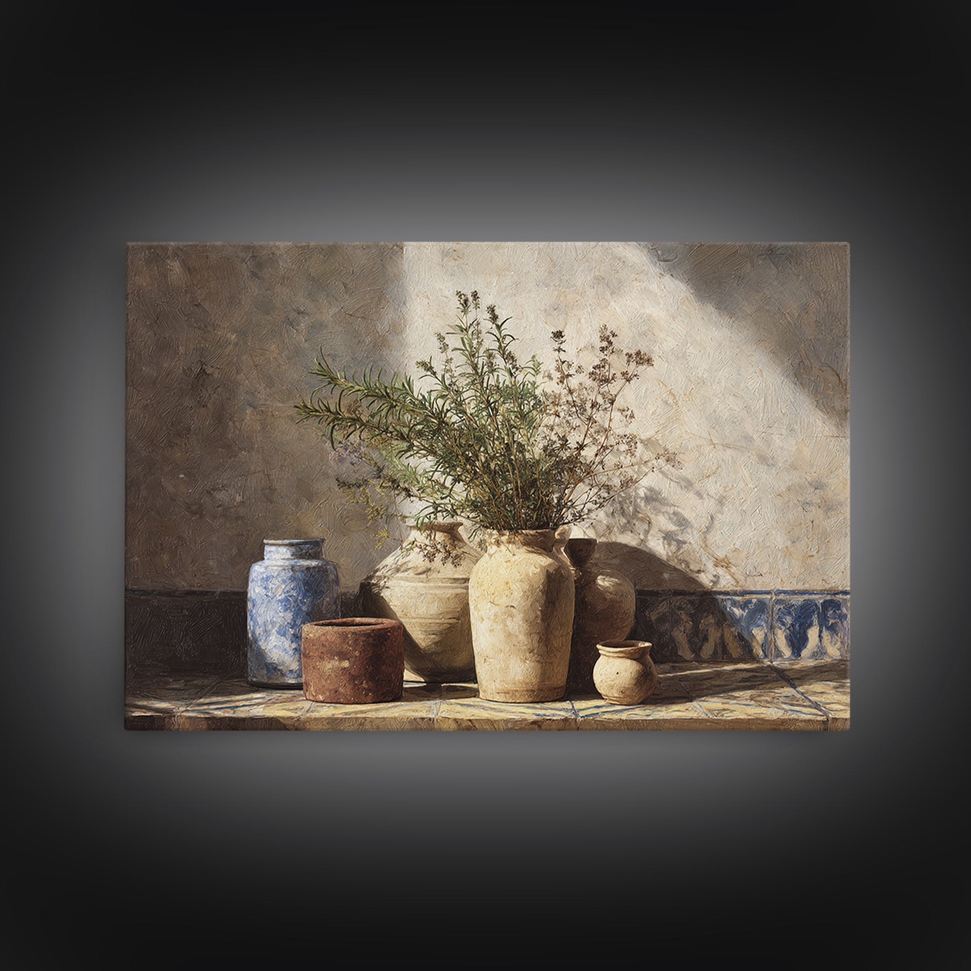 Wild Herbs Rosemary and Thyme Botanical Study Canvas Print, Mediterranean Art, Gallery Wall Art, Living Room Decor, Azure, MAR-3x2-100