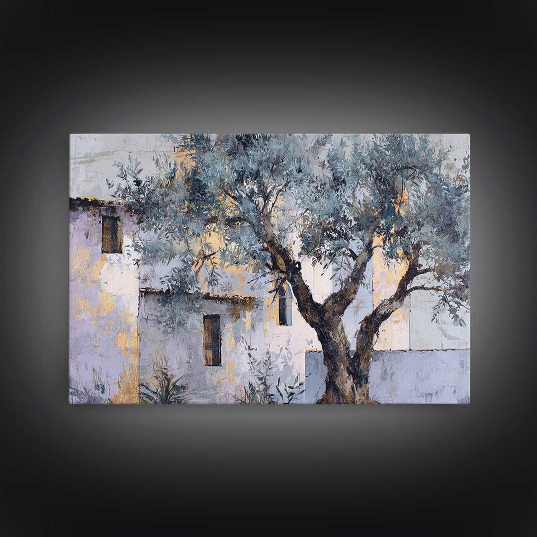 Olive Grove under Pale Morning Light Canvas Print, Mediterranean Art, Farmhouse Decor, Living Room Decor, Fine Art, Azure, MAR-3x2-21