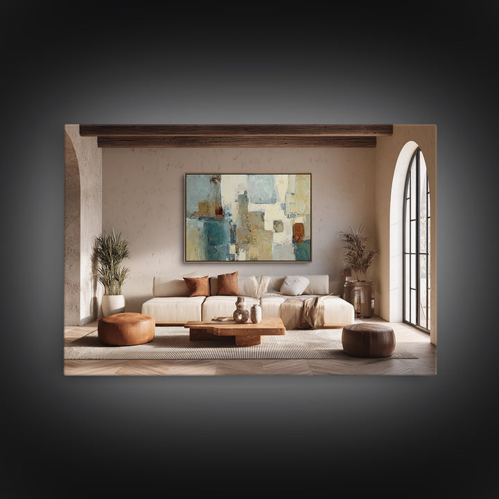 Warm Terra Cotta Abstract Landscape Canvas Print, Mediterranean Art, Printable Art, Living Room Decor, Fine Art, Azure, MAR-3x2-42