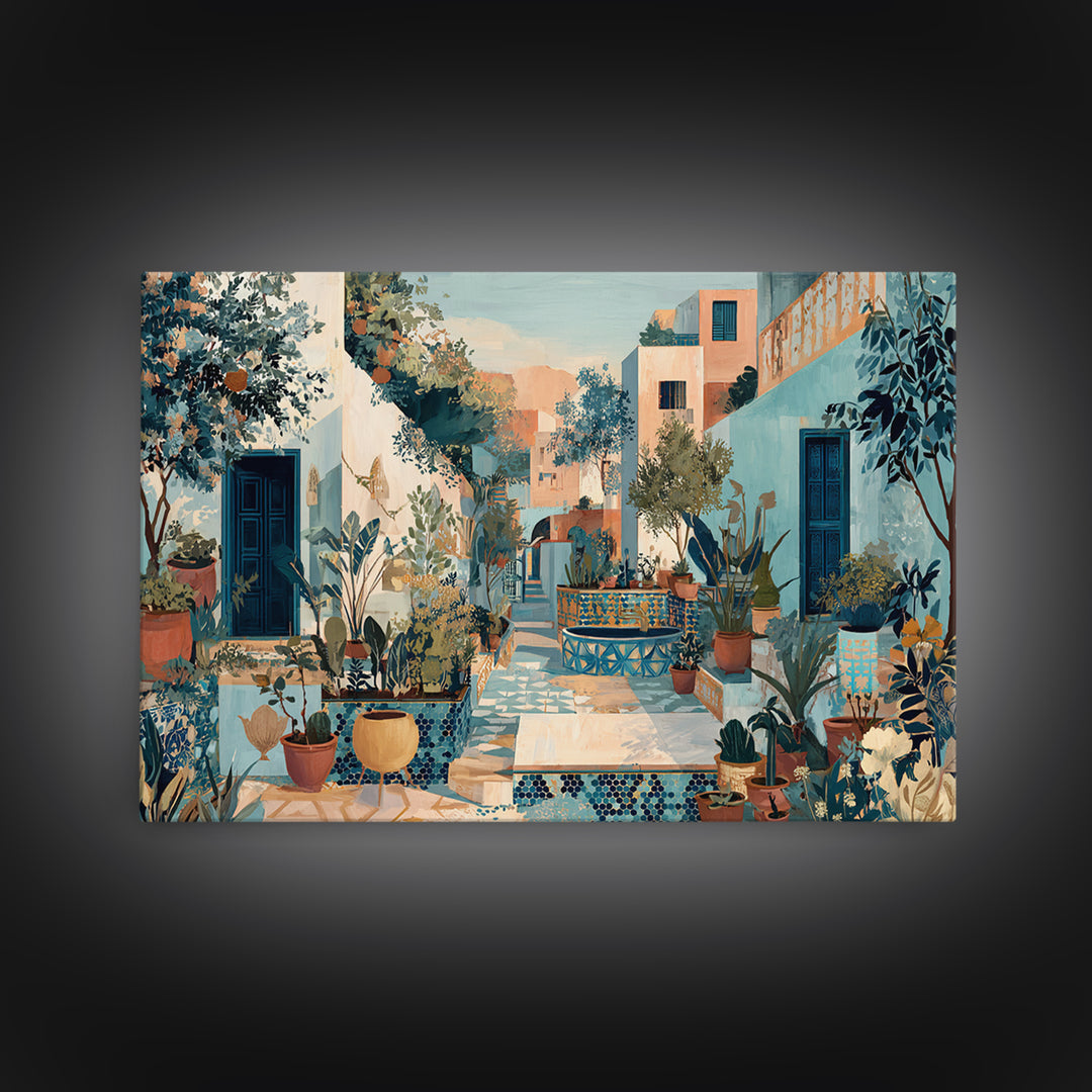 Sunset over Red Tiled Rooftops Canvas Print, Mediterranean Art, Modern Wall Art, Living Room Decor, Azure, Downloadable Art, MAR-3x2-51