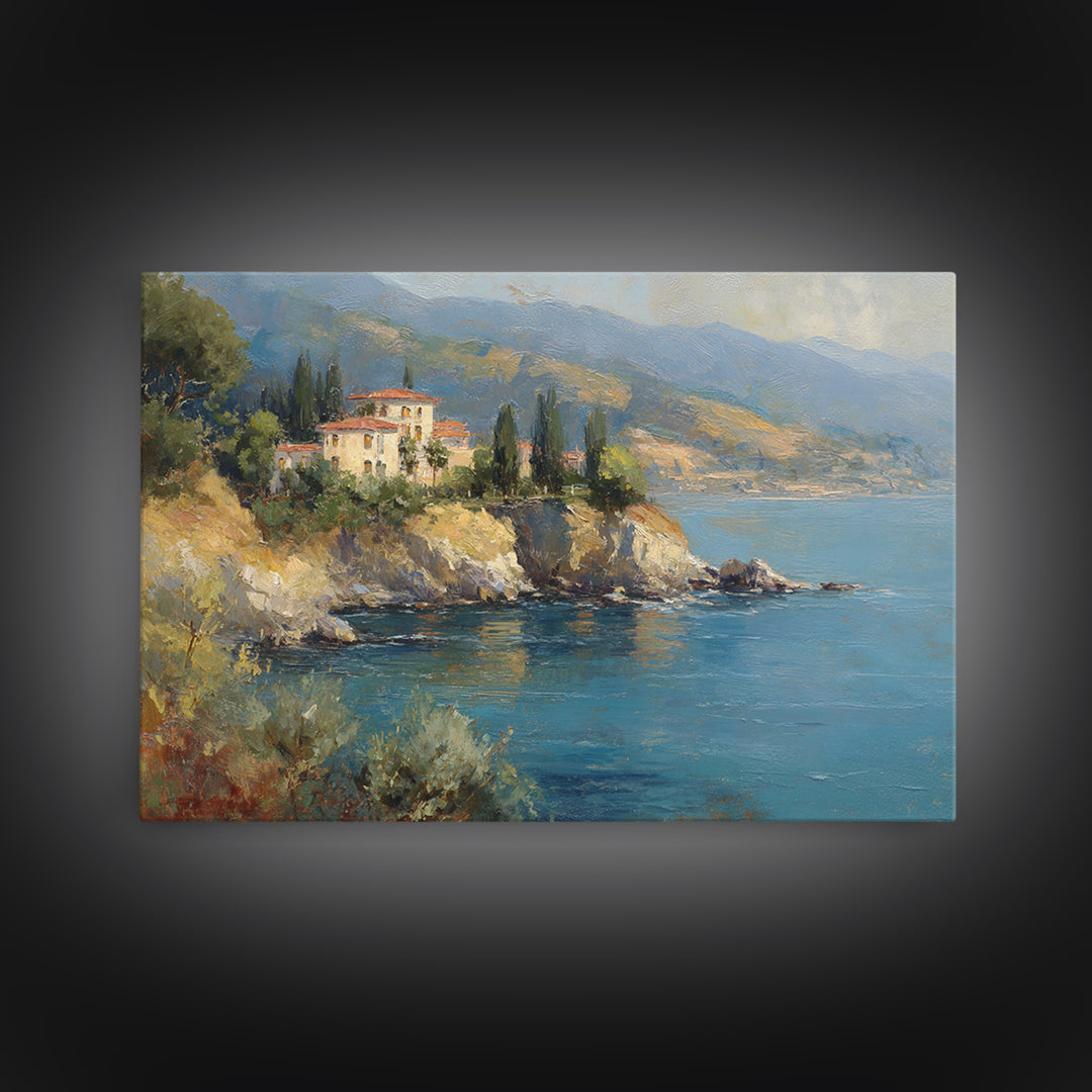 Coastal Cliffs with Sparkling Blue Water Canvas Print, Mediterranean Art, Coastal Art, Living Room Decor, Fine Art, Azure, MAR-3x2-72