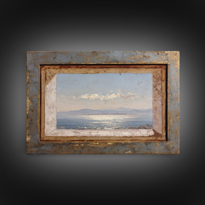 Ceramic Bowl of Oranges and Leaves Framed Canvas Print, Mediterranean Art, Landscape Painting, Living Room Decor, MAR-3x2-97