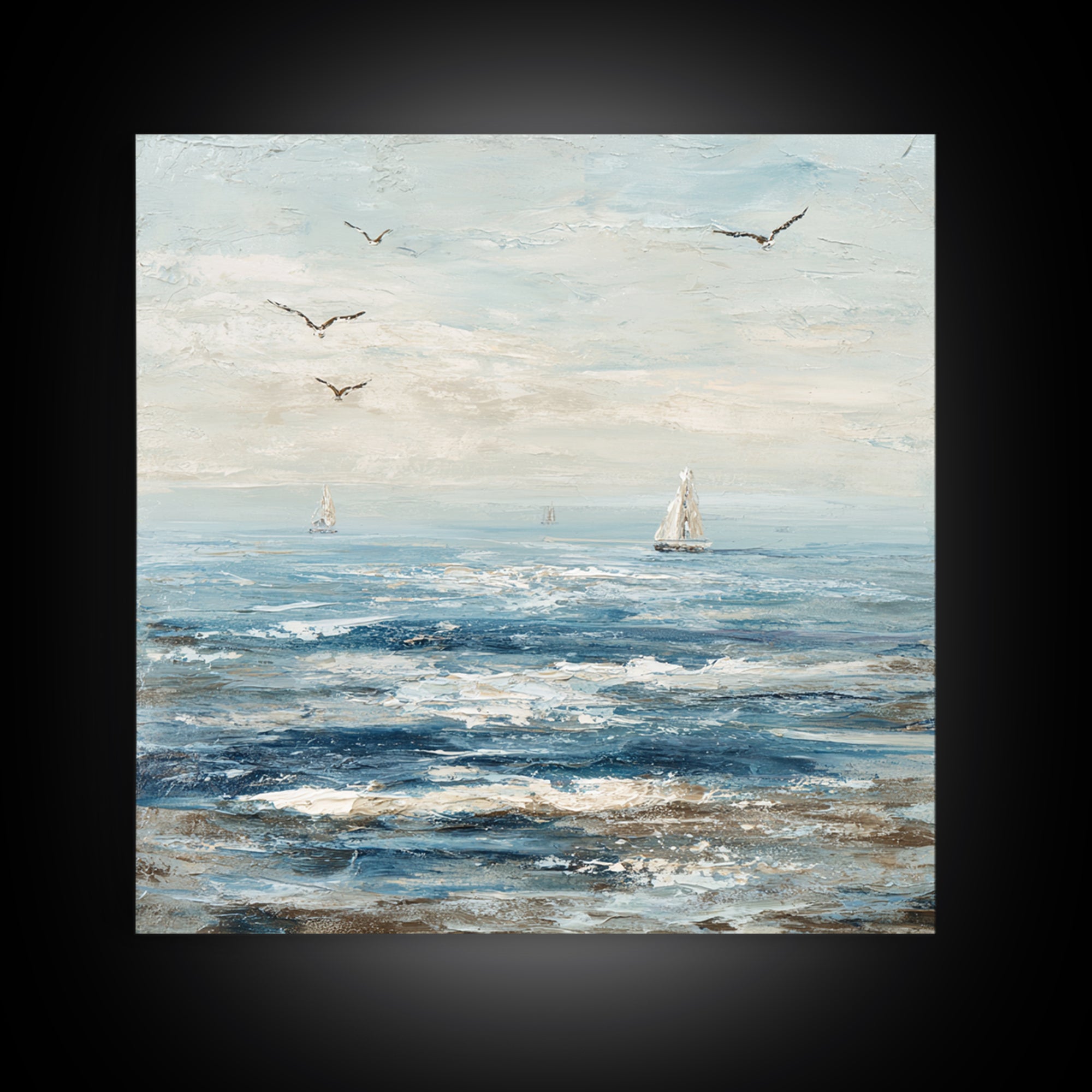 Elegant Moonlit Ocean Horizon Framed Canvas Print, Master Bedroom, Modern Decor, Bedroom Decor, Fine Art, Sanctuary, Wall Decor, MAS-1x1-1