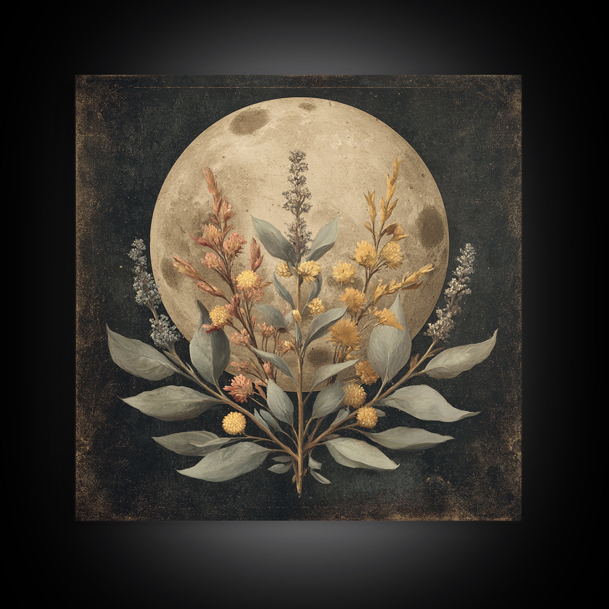 Dreamy Celestial Moon and Botanical Composition Canvas Print, Master Bedroom, Bedroom Wall Decor, Bedroom Decor, Sanctuary, MAS-1x1-11