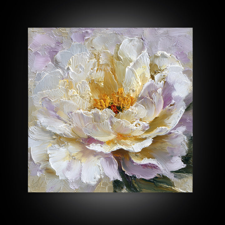 Romantic Neutral Peony Closeup Framed Canvas Print, Master Bedroom, Wall Art Bedroom, Bedroom Decor, Fine Art, Sanctuary, MAS-1x1-2