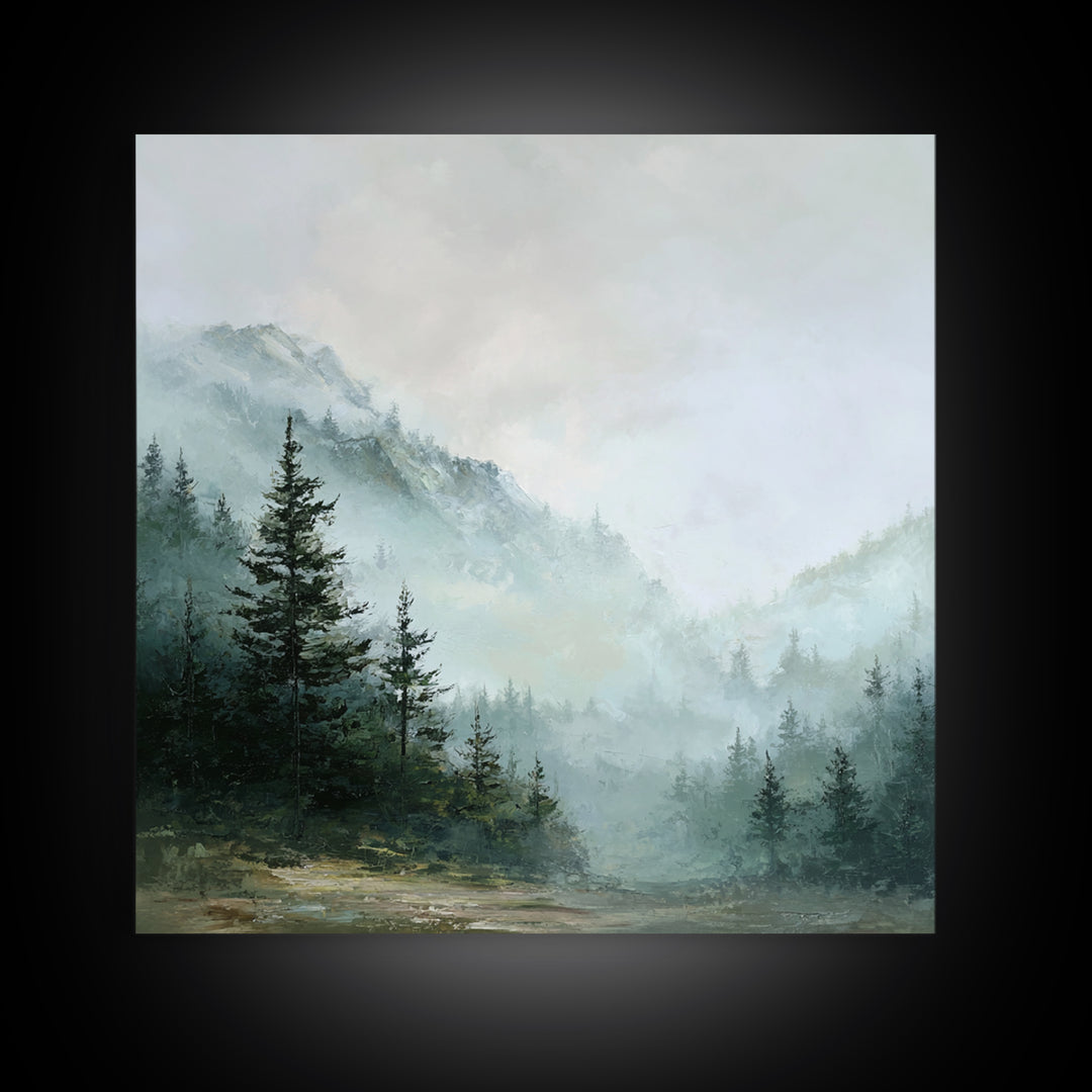 Calm Misty Forest Panorama Framed Canvas Print, Master Bedroom, Wedding Decor, Bedroom Decor, Sanctuary, Rustic Home Decor, MAS-1x1-28