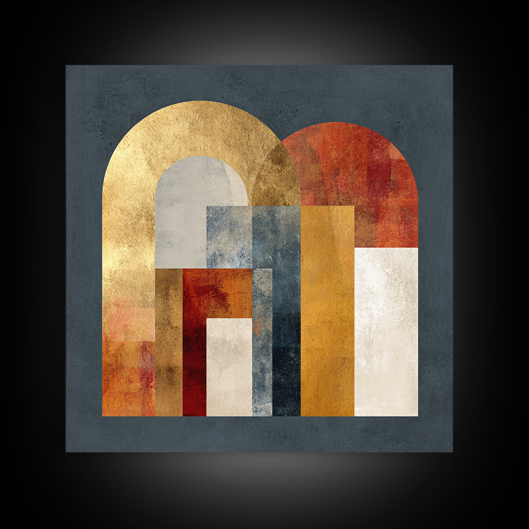 Gold Accented Abstract Arches Framed Canvas Print, Master Bedroom, Gallery Decor, Bedroom Decor, Fine Art, Sanctuary, MAS-1x1-32