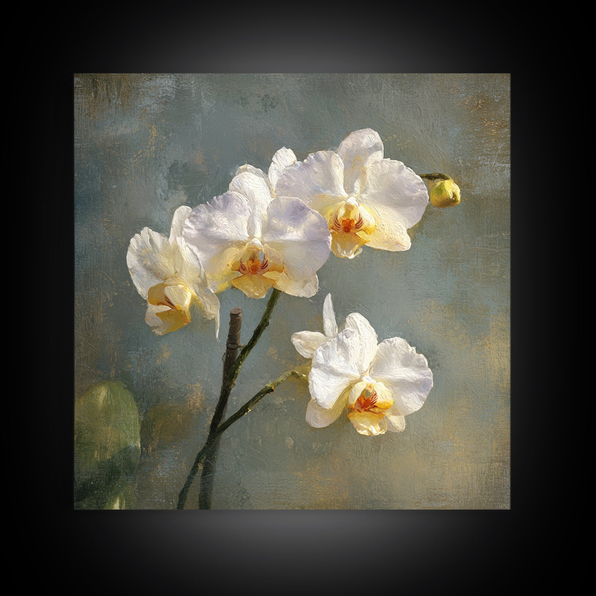 White Orchids Against Warm Gray Background Framed Canvas Print, Master Bedroom, Bedroom Decor, Abstract Art, Sanctuary, MAS-1x1-33
