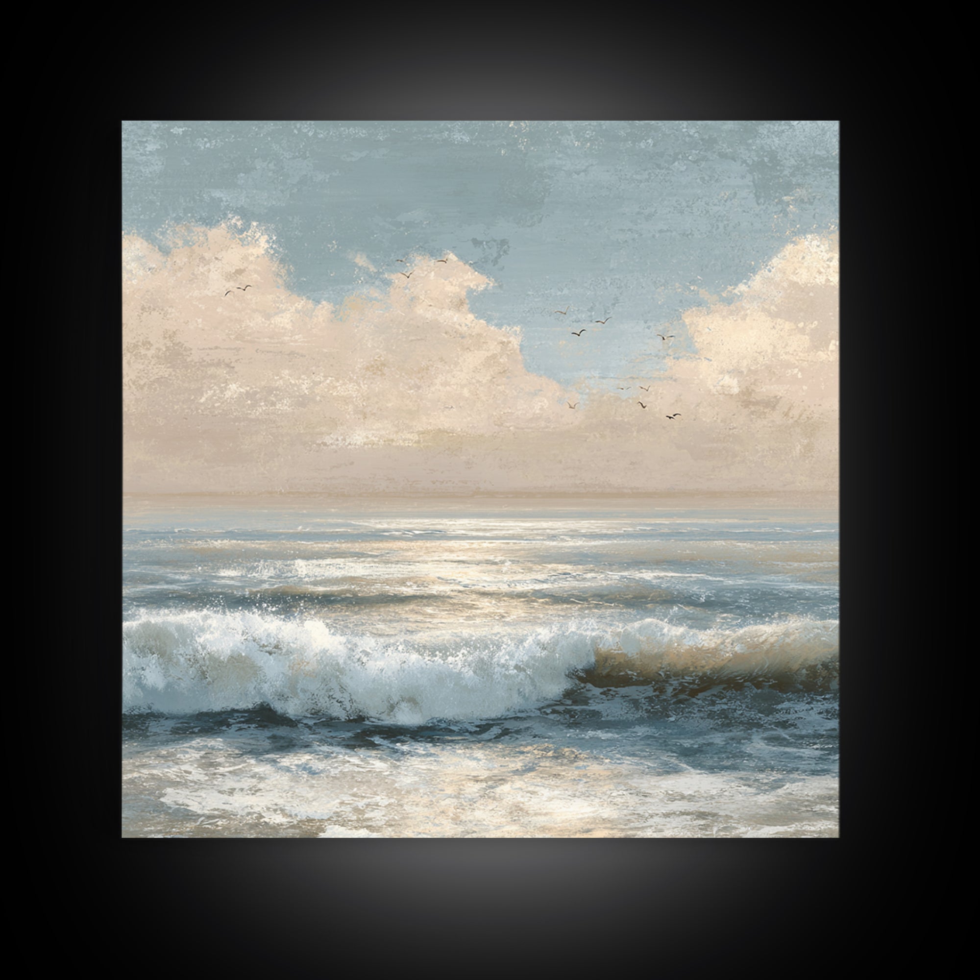 Elegant Moonlit Ocean Horizon Canvas Print, Master Bedroom, Room Decor, Bedroom Decor, Fine Art, Sanctuary, Wall Decal, MAS-1x1-49