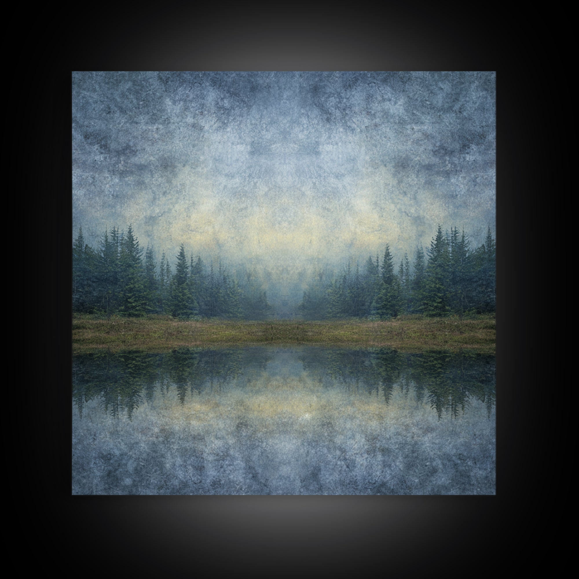 Calm Misty Forest Panorama Framed Canvas Print, Master Bedroom, Bedroom Prints, Bedroom Decor, Sanctuary, Gallery Decor, MAS-1x1-52