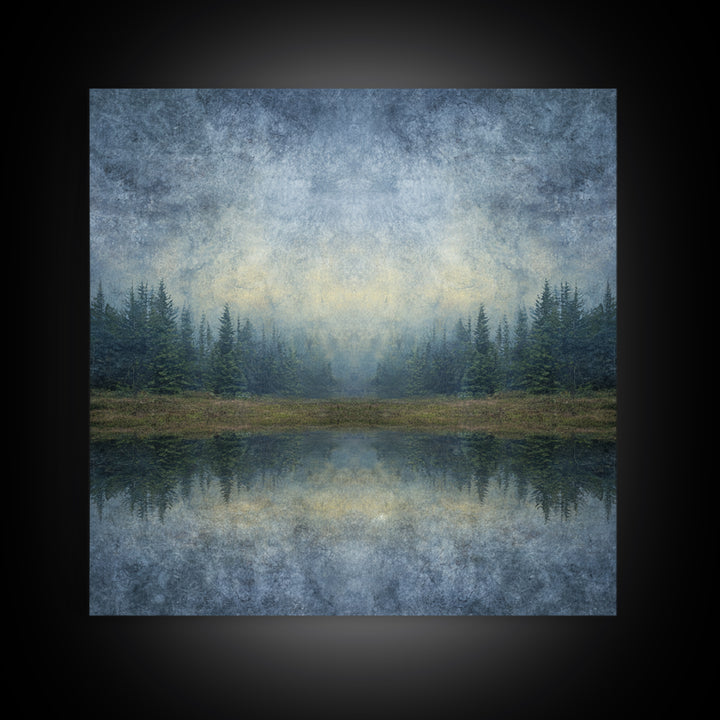 Calm Misty Forest Panorama Framed Canvas Print, Master Bedroom, Bedroom Prints, Bedroom Decor, Sanctuary, Gallery Decor, MAS-1x1-52
