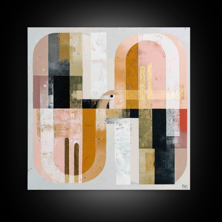 Gold Accented Abstract Arches Framed Canvas Print, Master Bedroom, Bedroom Decor, Fine Art, Sanctuary, Living Room Prints, MAS-1x1-8