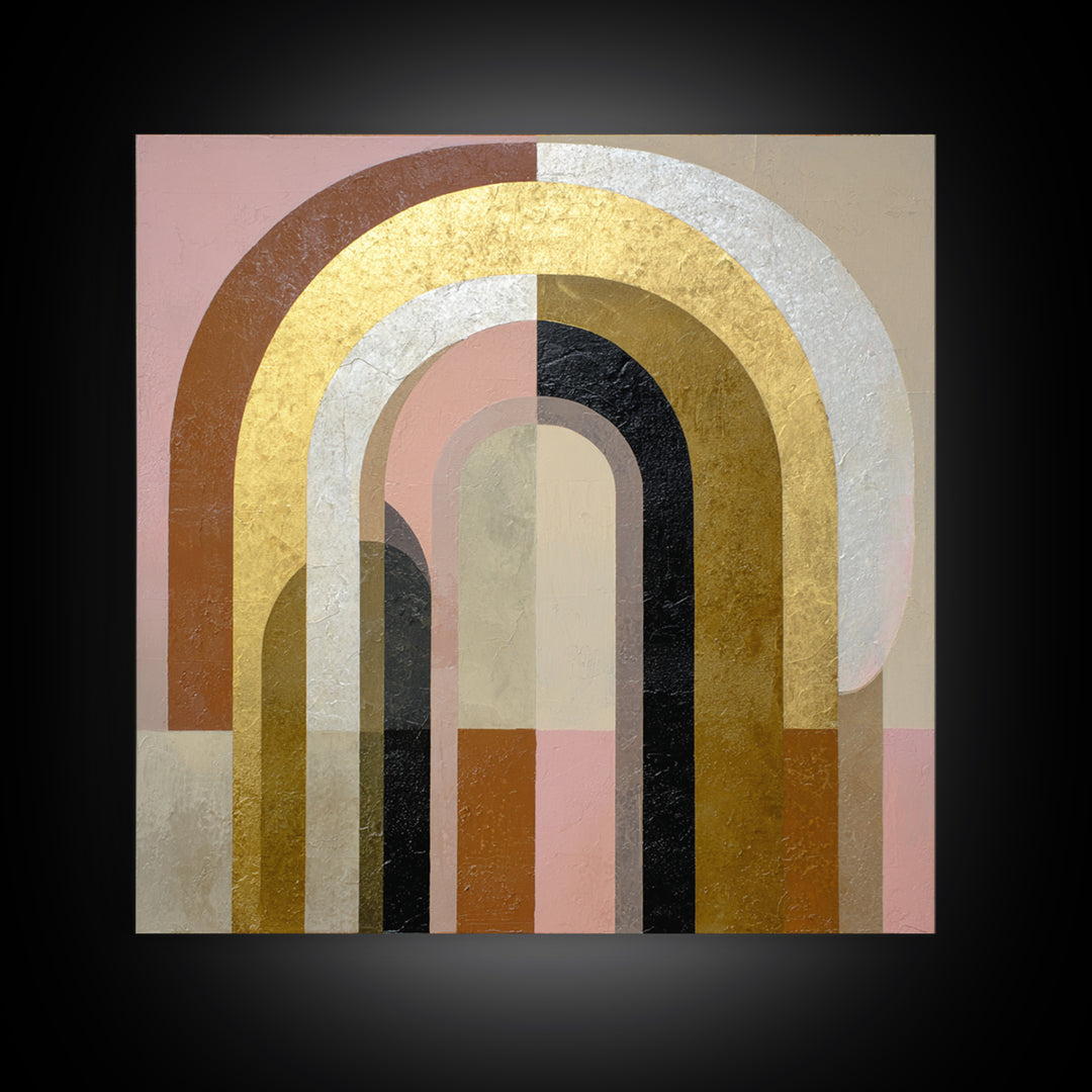 Gold Accented Abstract Arches Framed Canvas Print, Master Bedroom, Fine Art Print, Bedroom Decor, Abstract Art, Sanctuary, MAS-1x1-80
