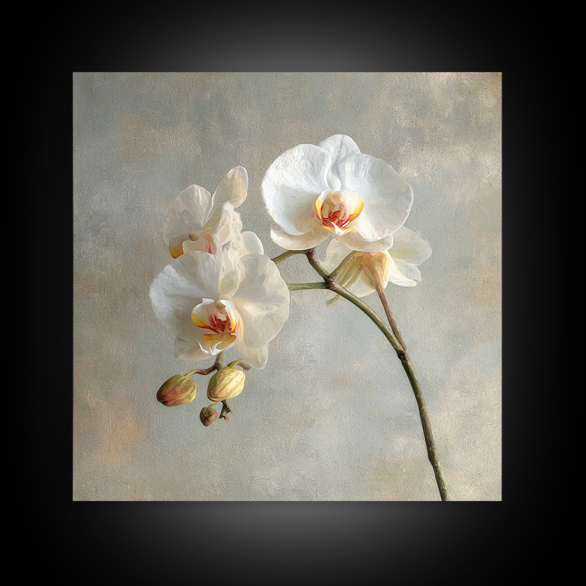 White Orchids Against Warm Gray Background Canvas Print, Master Bedroom, Art Print, Bedroom Decor, Fine Art, Sanctuary, MAS-1x1-81