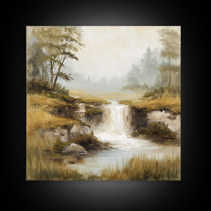 Peaceful Waterfall in Misty Green Forest Canvas Print, Master Bedroom, Room Decor, Bedroom Decor, Fine Art, Sanctuary, MAS-1x1-91