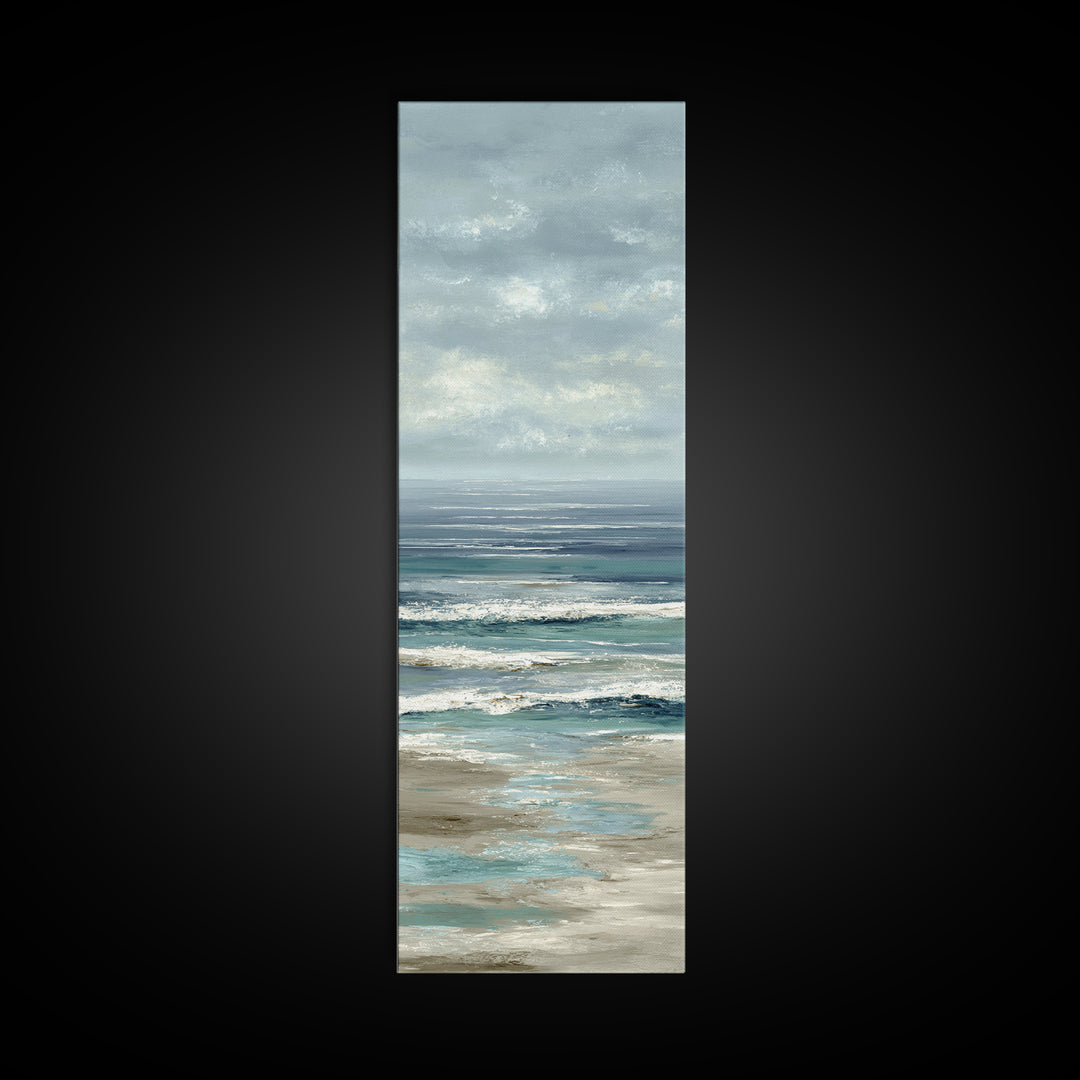 Elegant Moonlit Ocean Horizon Canvas Print, Master Bedroom, Minimalist Decor, Bedroom Decor, Oil Painting, Sanctuary, MAS-1x3-13