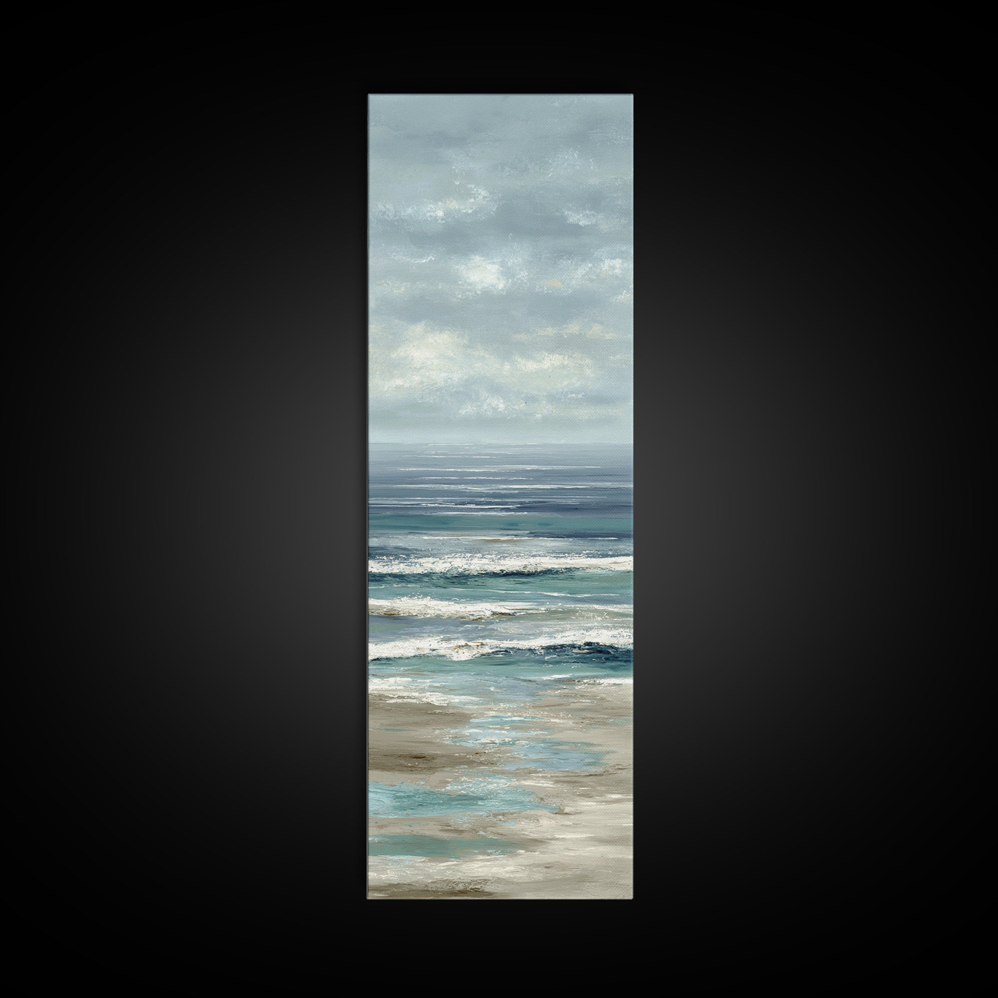 Elegant Moonlit Ocean Horizon Canvas Print, Master Bedroom, Minimalist Decor, Bedroom Decor, Oil Painting, Sanctuary, MAS-1x3-13