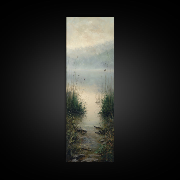 Serene Lake with Pale Morning Reflection Framed Canvas Print, Master Bedroom, Bedroom Wall Art, Bedroom Decor, Oil Painting, MAS-1x3-19