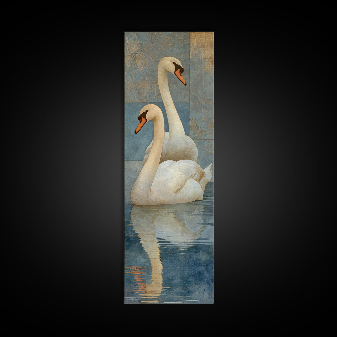 Romantic Swan Pair on Dark Water Canvas Print, Master Bedroom, Farmhouse Wall Decor, Bedroom Decor, Oil Painting, Sanctuary, MAS-1x3-27