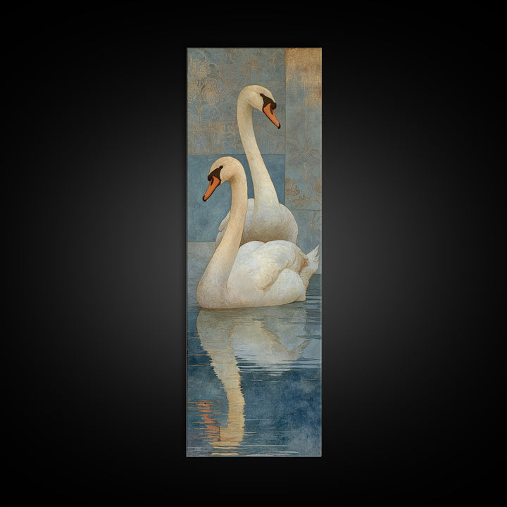 Romantic Swan Pair on Dark Water Canvas Print, Master Bedroom, Farmhouse Wall Decor, Bedroom Decor, Oil Painting, Sanctuary, MAS-1x3-27
