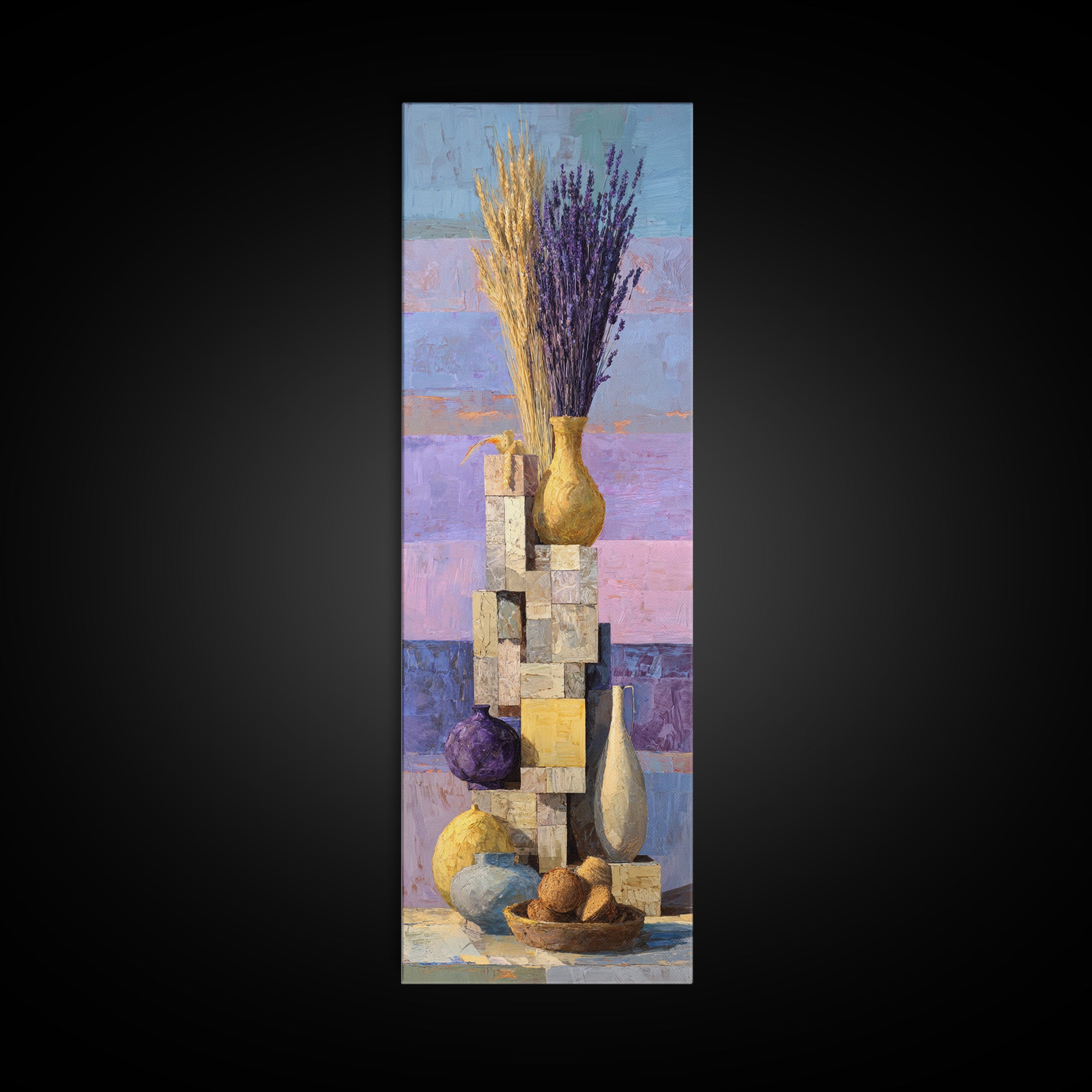 Lavender Field at Twilight Framed Canvas Print, Master Bedroom, Over Bed Wall Art, Bedroom Decor, Oil Painting, Sanctuary, MAS-1x3-30