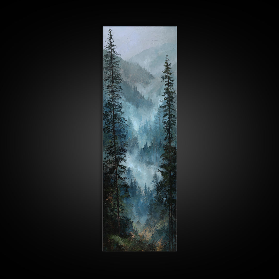 Calm Misty Forest Panorama Canvas Print, Master Bedroom, Bedroom Wall Art, Bedroom Decor, Oil Painting, Sanctuary, MAS-1x3-40