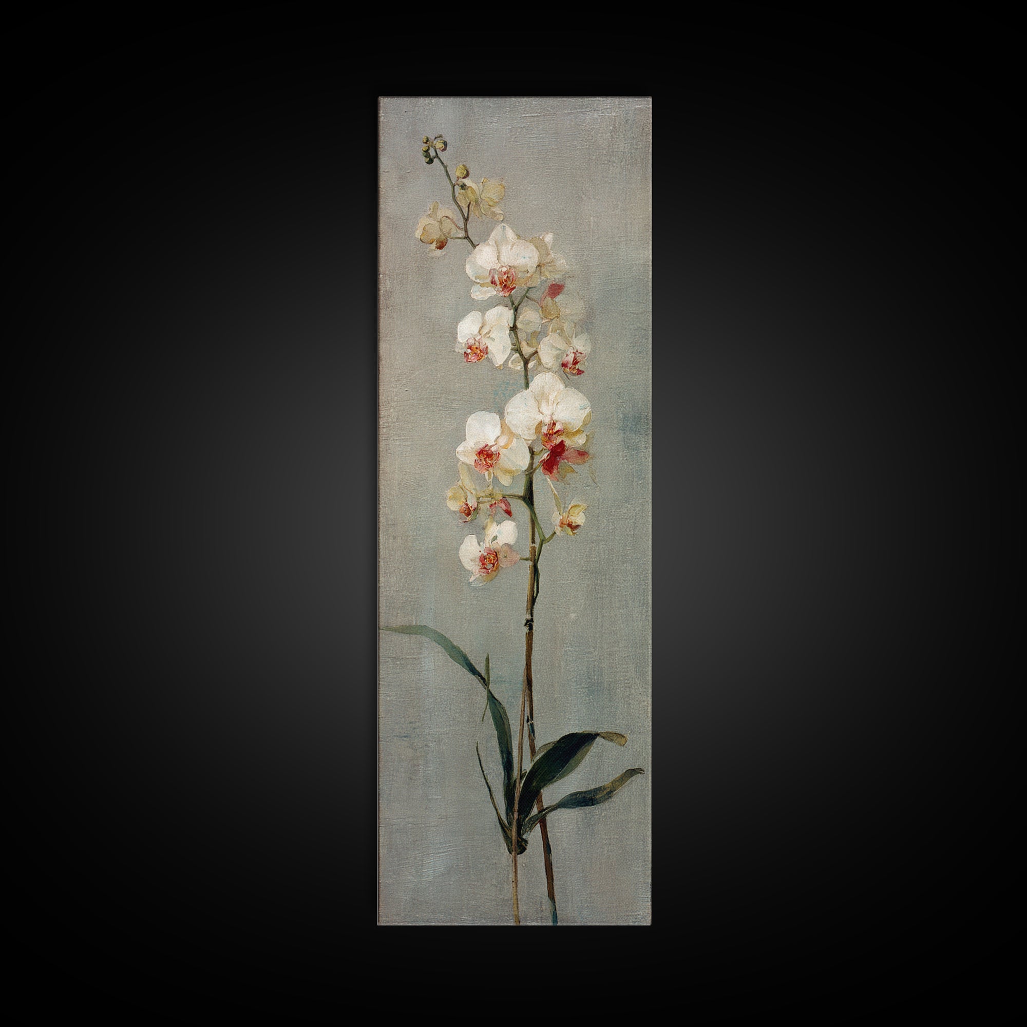 White Orchids Against Warm Gray Background Framed Canvas Print, Master Bedroom, Wall Art, Bedroom Decor, Oil Painting, MAS-1x3-45