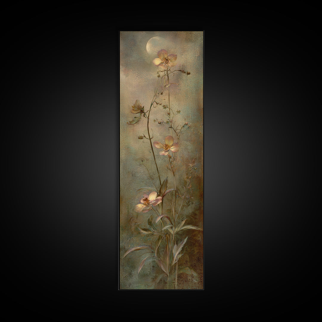Dreamy Celestial Moon and Botanical Composition Canvas Print, Master Bedroom, Rustic Home Decor, Bedroom Decor, Sanctuary, MAS-1x3-47