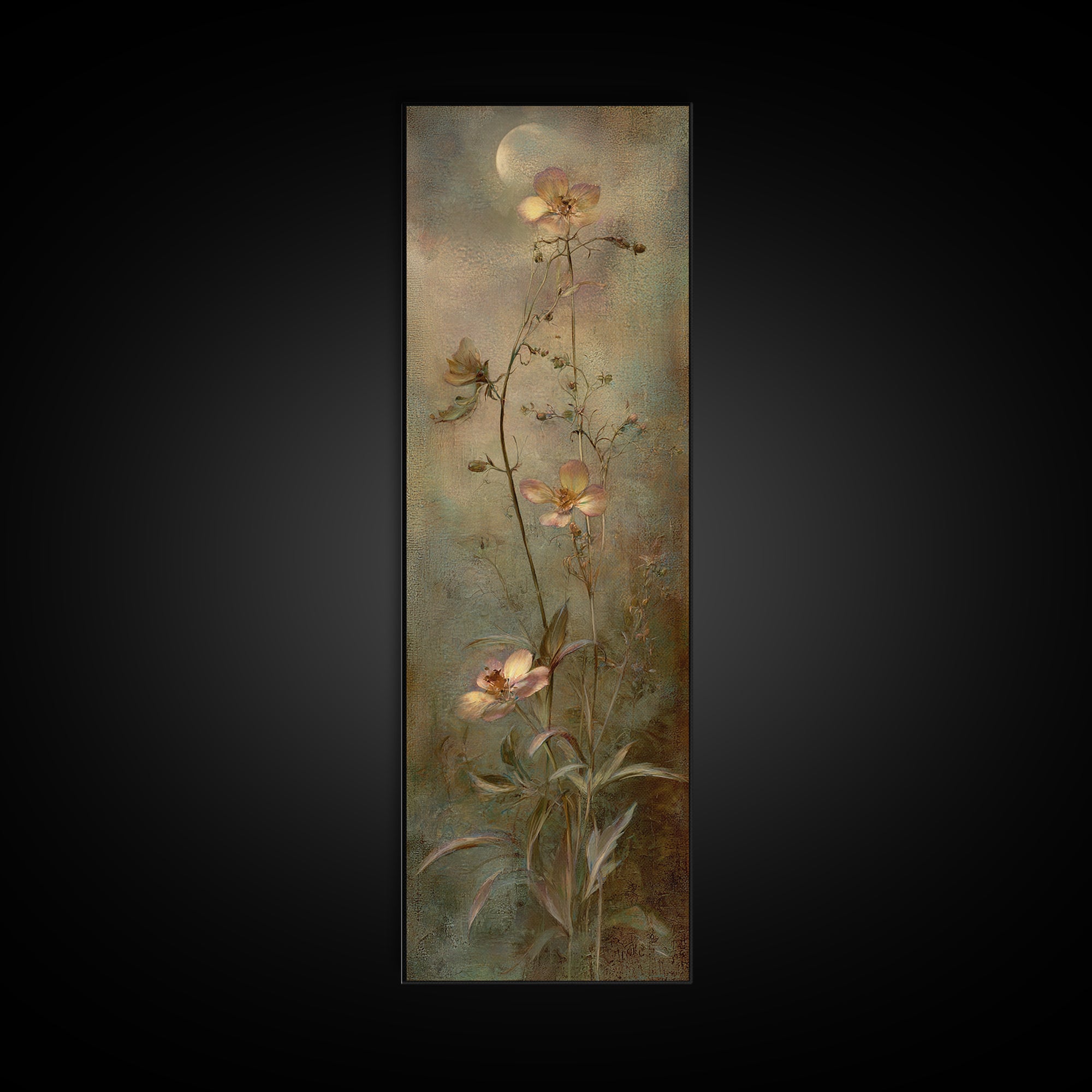 Dreamy Celestial Moon and Botanical Composition Canvas Print, Master Bedroom, Rustic Home Decor, Bedroom Decor, Sanctuary, MAS-1x3-47