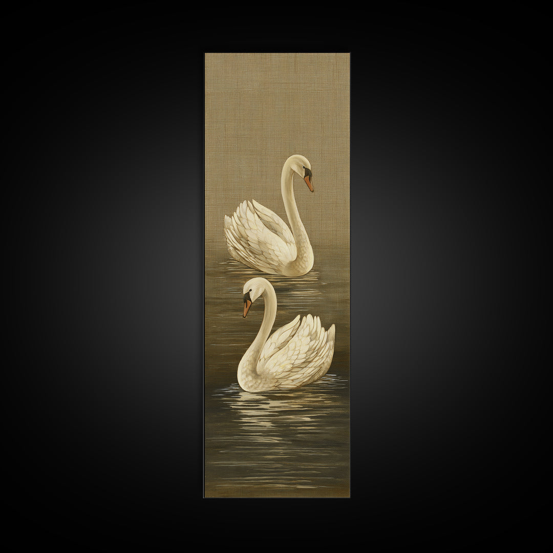 Romantic Swan Pair on Dark Water Canvas Print, Master Bedroom, Set of 2 Prints, Bedroom Decor, Abstract Art, Sanctuary, MAS-1x3-51