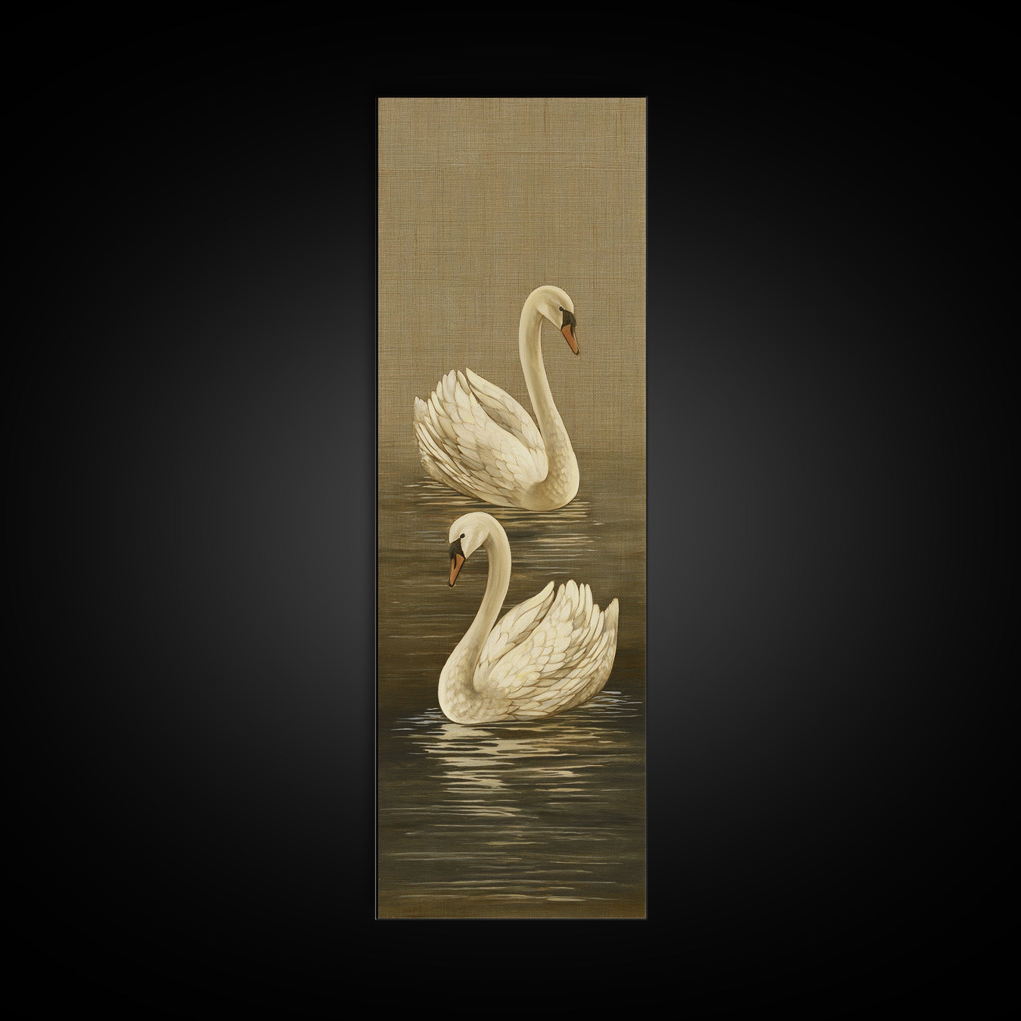 Romantic Swan Pair on Dark Water Canvas Print, Master Bedroom, Set of 2 Prints, Bedroom Decor, Abstract Art, Sanctuary, MAS-1x3-51
