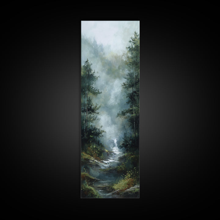 Peaceful Waterfall in Misty Green Forest Canvas Print, Master Bedroom, Wall Decor Bedroom, Bedroom Decor, Fine Art, Sanctuary, MAS-1x3-55
