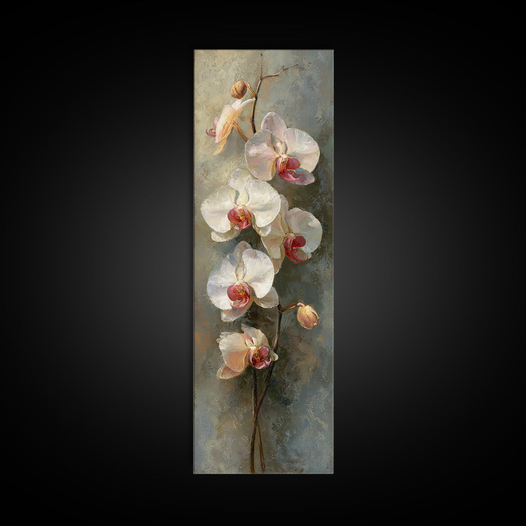 White Orchids Against Warm Gray Background Framed Canvas Print, Master Bedroom, Wall Art, Bedroom Decor, Oil Painting, MAS-1x3-69