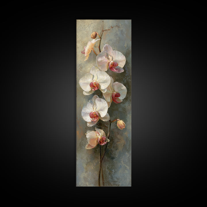 White Orchids Against Warm Gray Background Framed Canvas Print, Master Bedroom, Wall Art, Bedroom Decor, Oil Painting, MAS-1x3-69