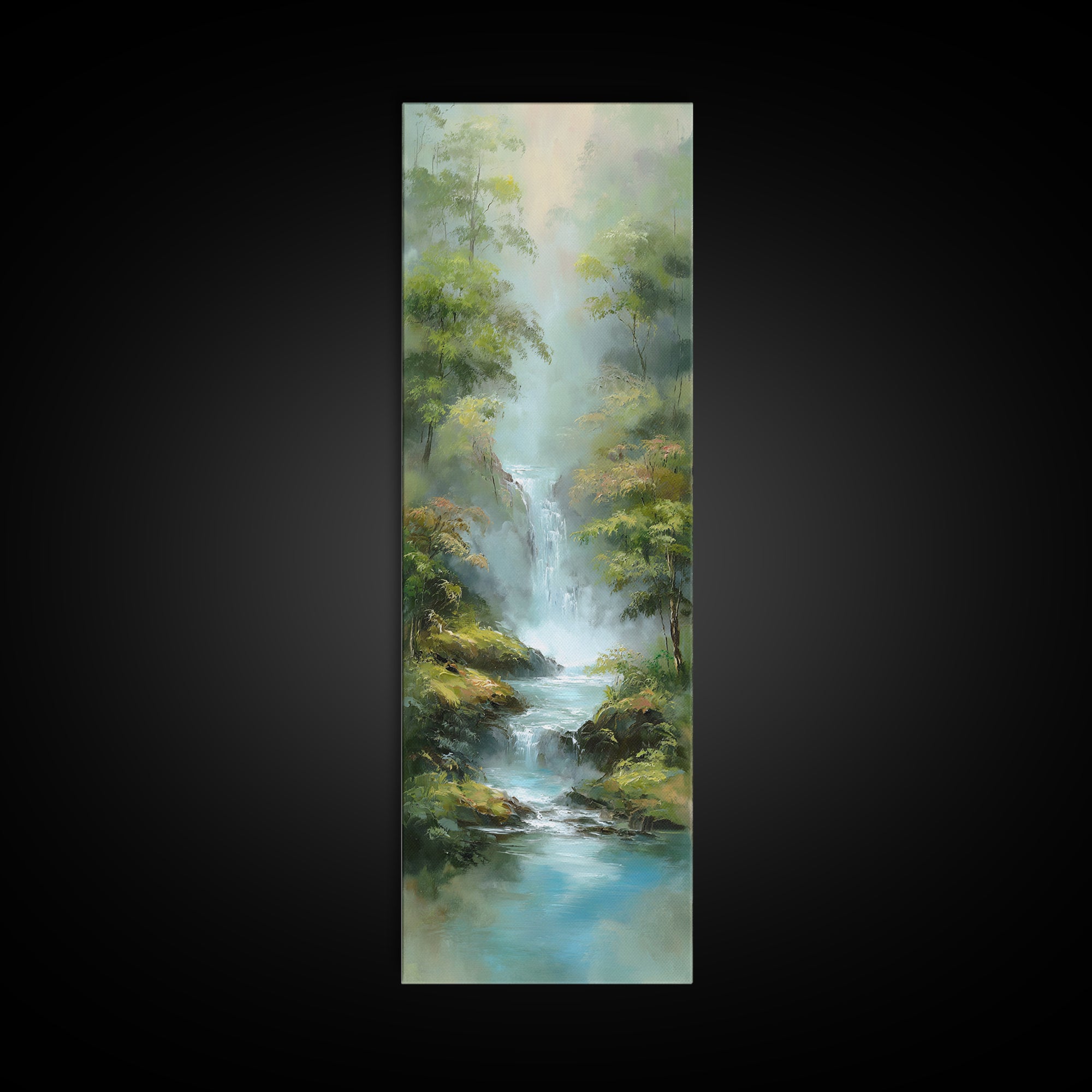 Peaceful Waterfall in Misty Green Forest Canvas Print, Master Bedroom, Printable Art, Bedroom Decor, Fine Art, Sanctuary, MAS-1x3-7