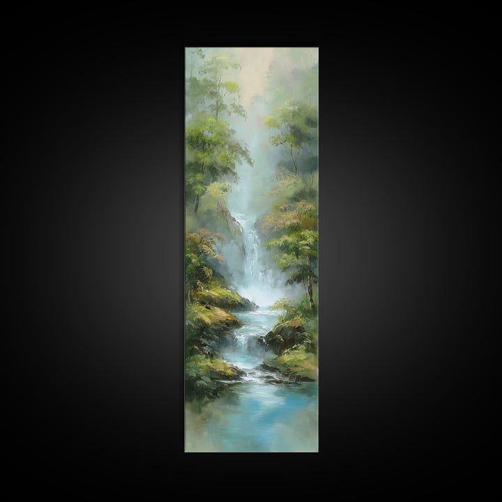 Peaceful Waterfall in Misty Green Forest Canvas Print, Master Bedroom, Printable Art, Bedroom Decor, Fine Art, Sanctuary, MAS-1x3-7
