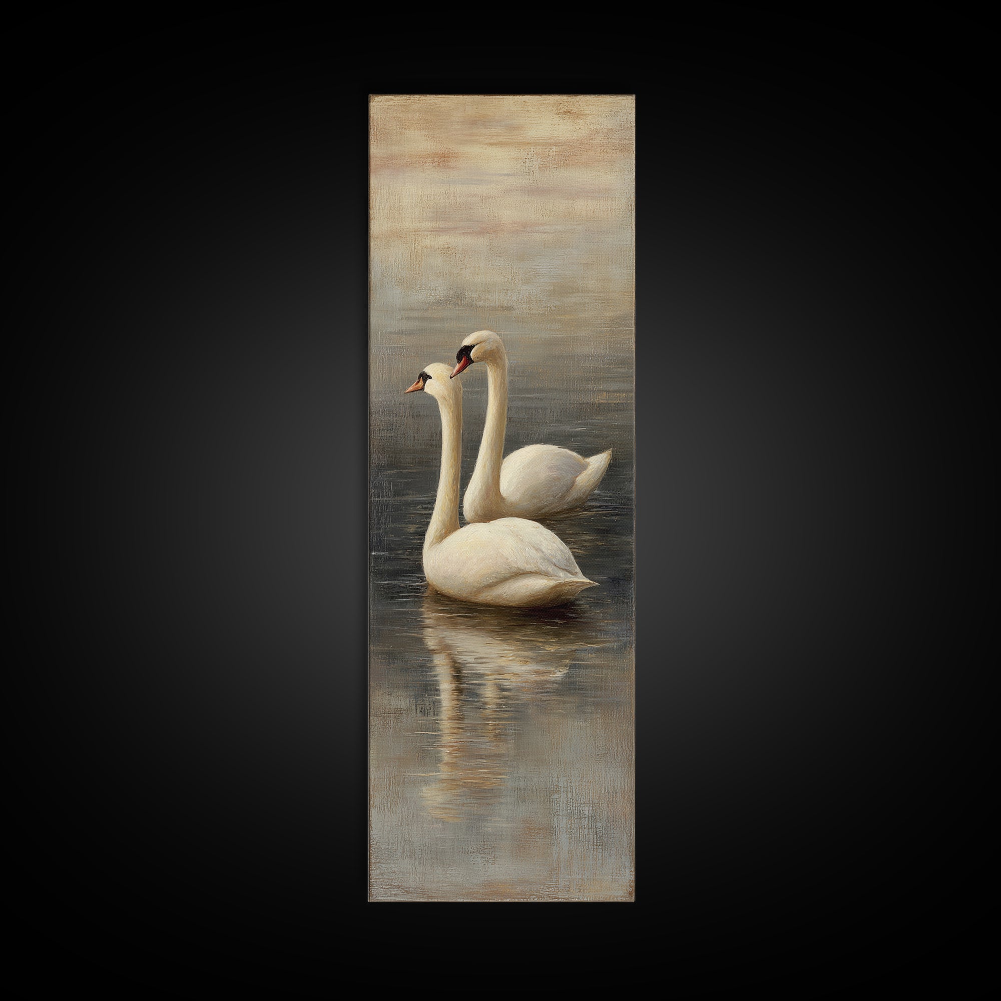 Romantic Swan Pair on Dark Water Framed Canvas Print, Master Bedroom, Neutral Decor, Bedroom Decor, Fine Art, Sanctuary, MAS-1x3-75