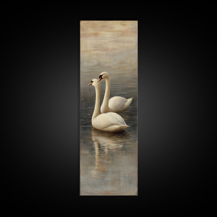 Romantic Swan Pair on Dark Water Framed Canvas Print, Master Bedroom, Neutral Decor, Bedroom Decor, Fine Art, Sanctuary, MAS-1x3-75