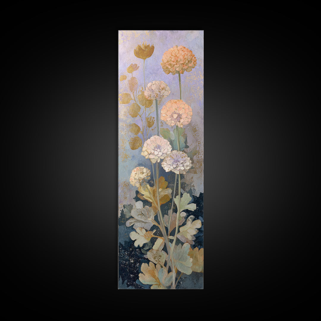 Night Garden with Pale Flowers and Stars Framed Canvas Print, Master Bedroom, Vinyl Wall Decal, Bedroom Decor, Watercolor Art, MAS-1x3-83