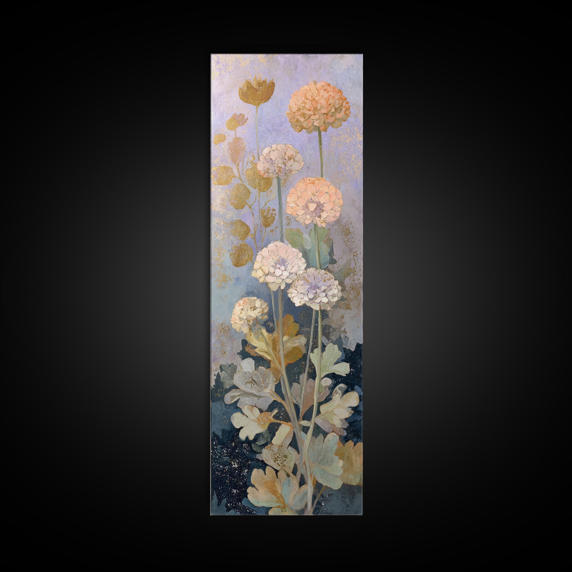 Night Garden with Pale Flowers and Stars Framed Canvas Print, Master Bedroom, Vinyl Wall Decal, Bedroom Decor, Watercolor Art, MAS-1x3-83