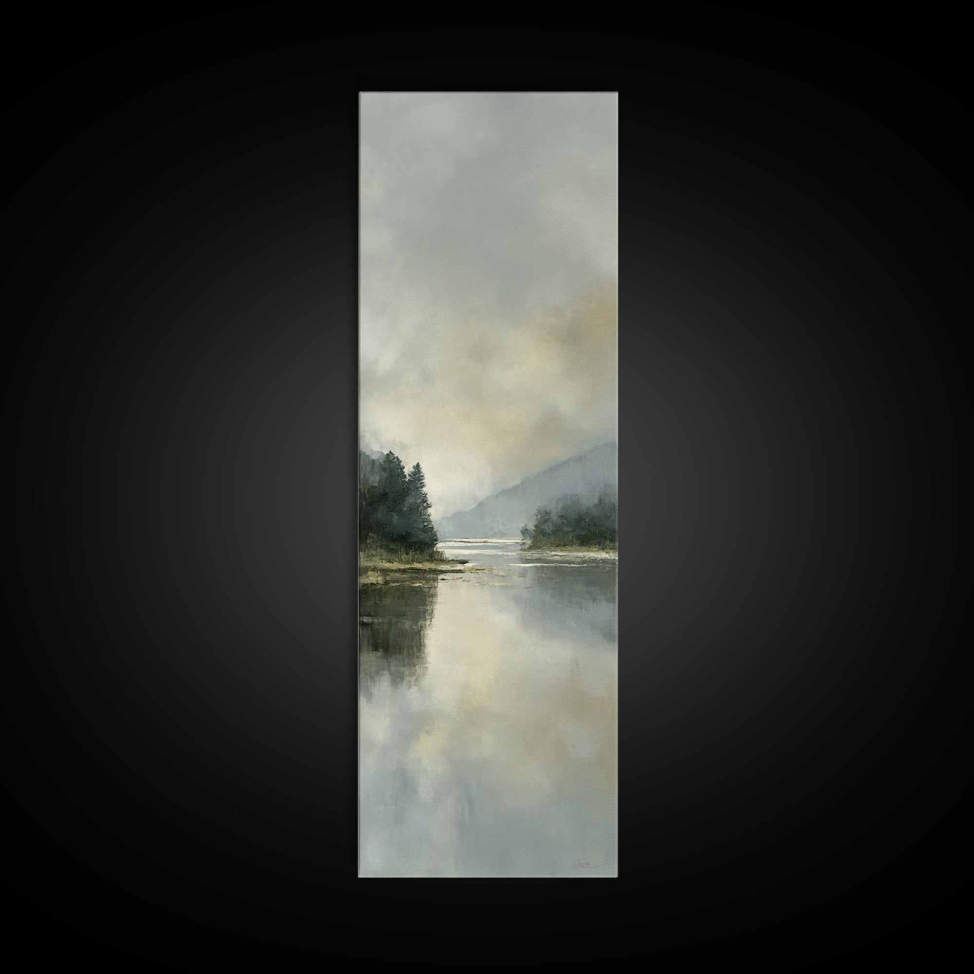 Serene Lake with Pale Morning Reflection Framed Canvas Print, Master Bedroom, Boho Decor, Bedroom Decor, Fine Art, Sanctuary, MAS-1x3-91