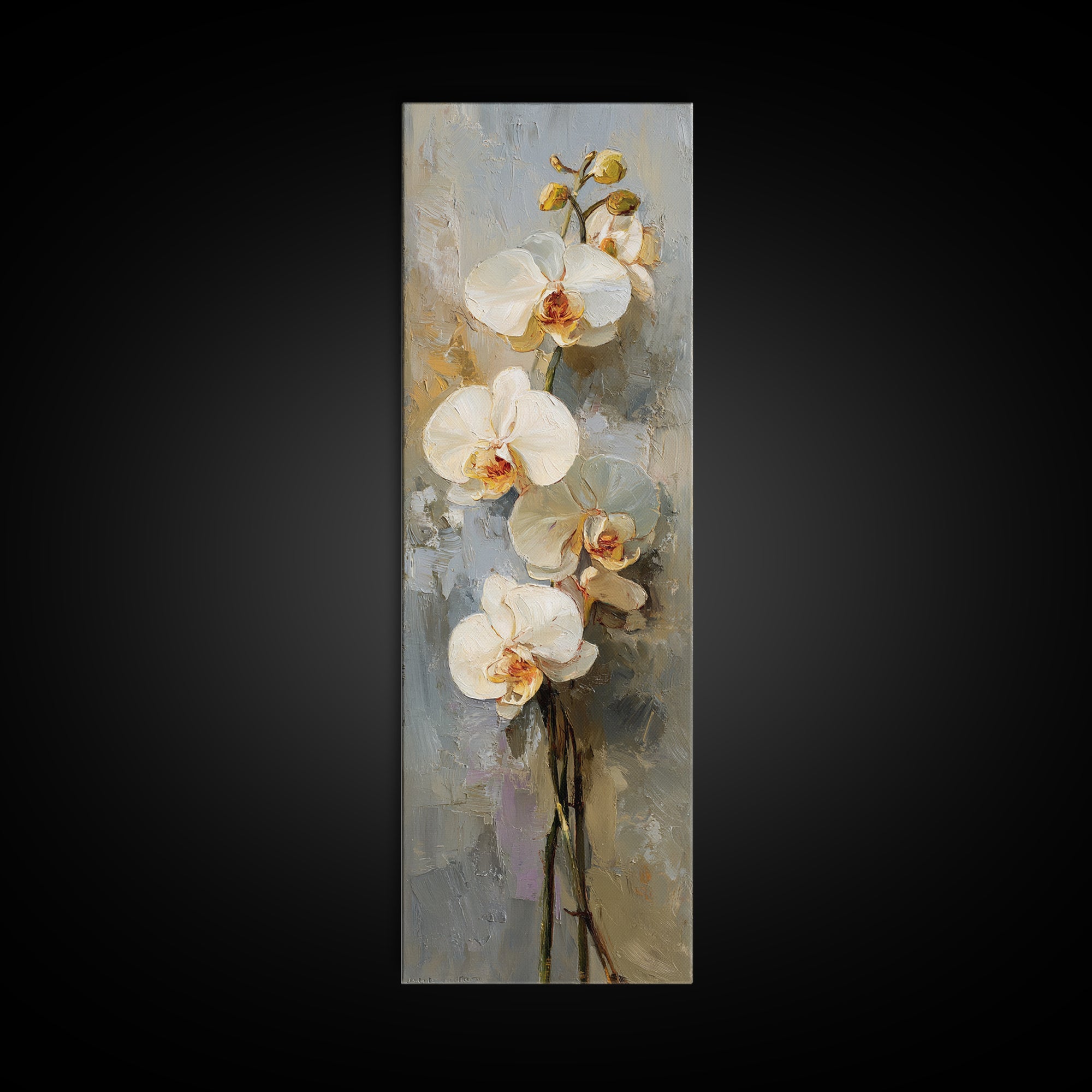 White Orchids Against Warm Gray Background Canvas Print, Master Bedroom, Large Wall Art, Bedroom Decor, Fine Art, Sanctuary, MAS-1x3-93
