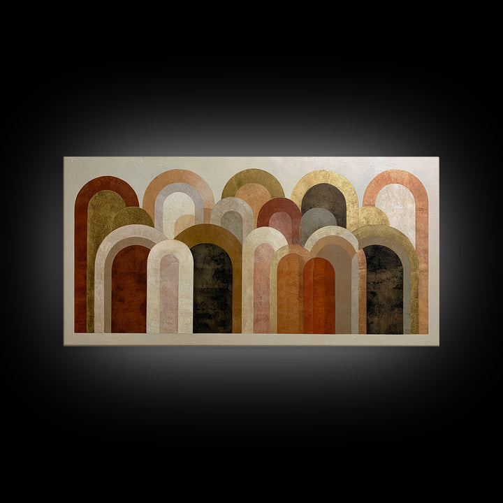 Gold Accented Abstract Arches Framed Canvas Print, Master Bedroom, Wall Art Bedroom, Bedroom Decor, Fine Art, Sanctuary, MAS-2x1-100