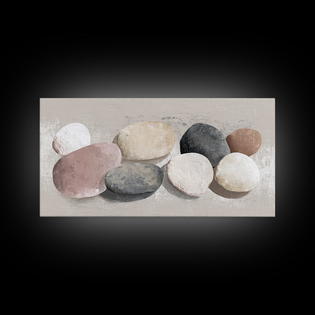 Minimal Stone Shapes Framed Canvas Print, Master Bedroom, Room Decor, Bedroom Decor, Abstract Art, Sanctuary, Wall Decal, MAS-2x1-12