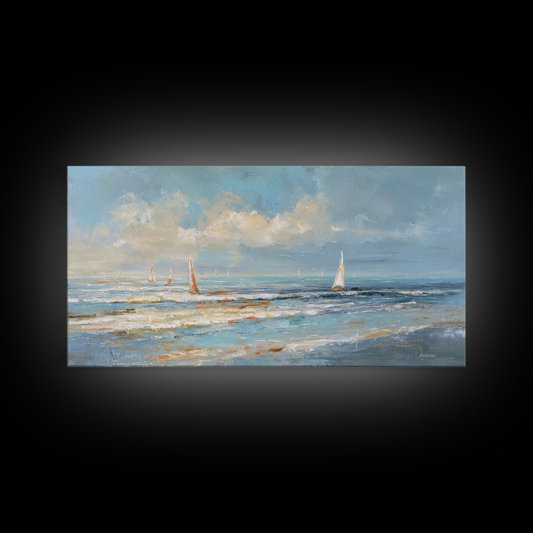 Hotel Coastal Landscape Canvas Print, Master Bedroom, Large Wall Art, Bedroom Decor, Watercolor Art, Sanctuary, Bedroom Prints, MAS-2x1-17