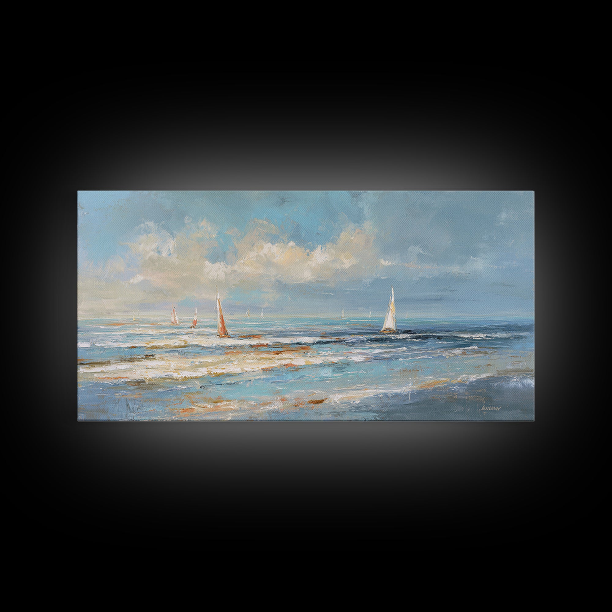 Hotel Coastal Landscape Canvas Print, Master Bedroom, Large Wall Art, Bedroom Decor, Watercolor Art, Sanctuary, Bedroom Prints, MAS-2x1-17