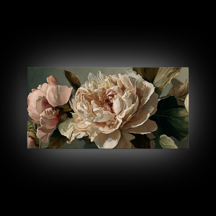Romantic Neutral Peony Closeup Canvas Print, Master Bedroom, Textured Painting, Bedroom Decor, Fine Art, Sanctuary, Wall Decal, MAS-2x1-22
